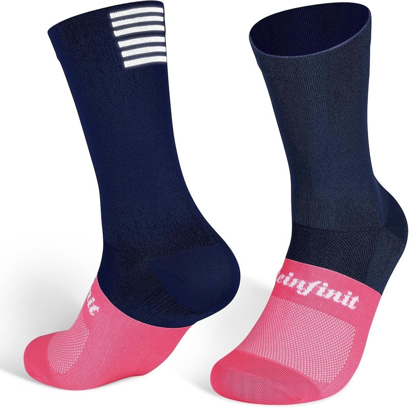 Steinfinit Reflective Cycling Socks Splicing Color,Mid Calf Breathable Cushioning Sock for Men and Women,Bike Sport(One Size) - Image 1